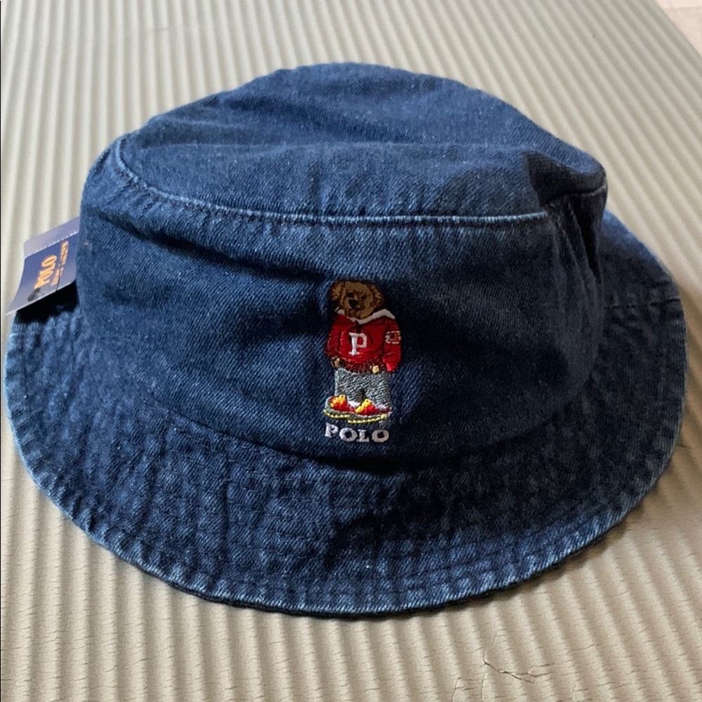 Ralph Lauren Blue Denim Bucket Hat with Embroidered Patch